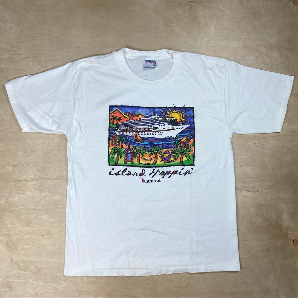 Vintage Cruise Ship Carnival Travel Island Hopper Men’s White T-Shirt Large